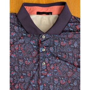 Greyson Flora Fauna Mens Golf Polo 2XL All Over Print Teton Pines Fox Purple